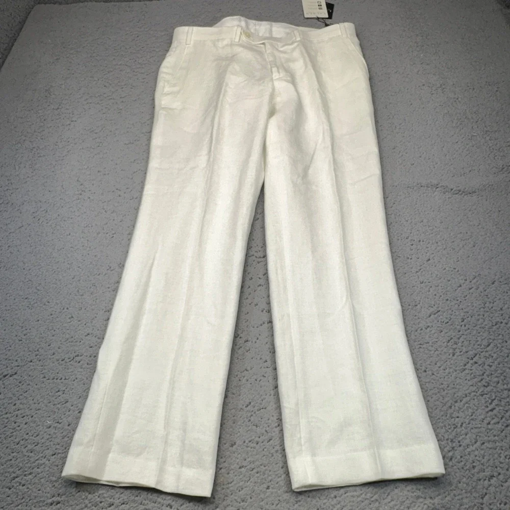 Ralph Lauren Linen Pants Mens 36x30 White LRL Classic Dress Trousers Ultraflex